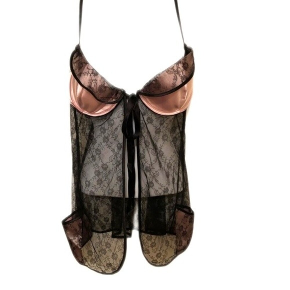 Victoria's Secret black lace & pink bra top negligee/nightie/lingerie - 34B
